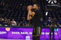 庫(kù)里狀態(tài)火熱賽前熱身連中中圈三分