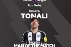 托納利當(dāng)選紐卡2-0切爾西賽后全場最佳球員