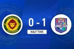 半場戰(zhàn)況：貴州筑城0-1天津津門虎，王政豪頭球破門，鄭圣雄遭黃牌