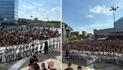 超過3000名米蘭球迷在俱樂部總部外舉行抗議活動